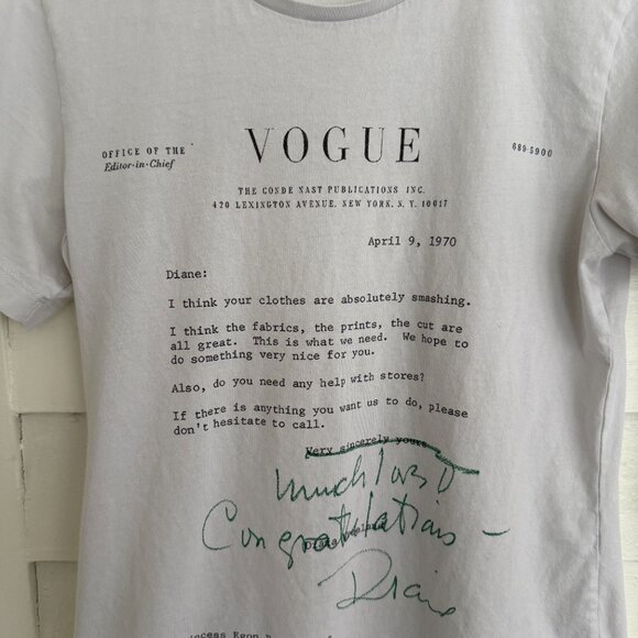 Diane von Furstenberg letter from Vogue Editor Fashion T-shirt Small - Picture 2 of 9